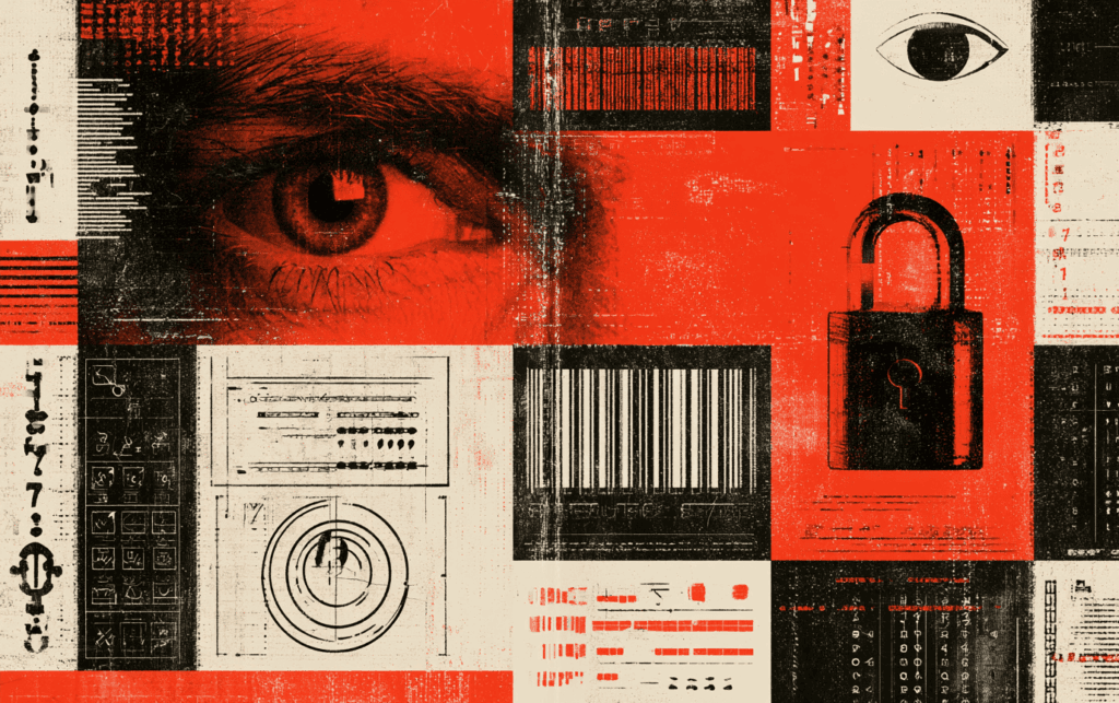 A montage of symbols and text evocative of passwords, encryption, and encoding.